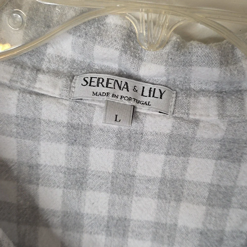 Serena & Lily Light Gray Checkered Womens Sz Large Pajama Set 100% Cotton - Picture 2 of 7